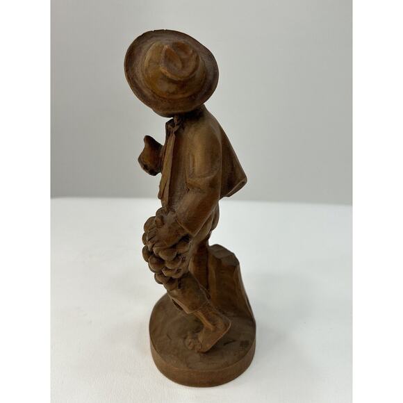 Vintage 1960’s Brown Wood Hand Carved German Oberammergau Boy Holding Grapes - Picture 3 of 9